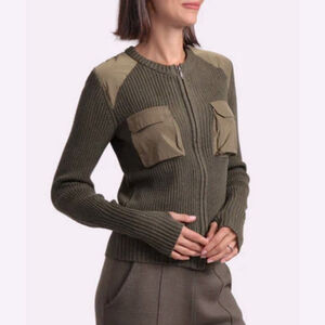 Minnie Rose Cotton Cashmere Shaker Utility Zip Up Cardigan Jacket Size XS